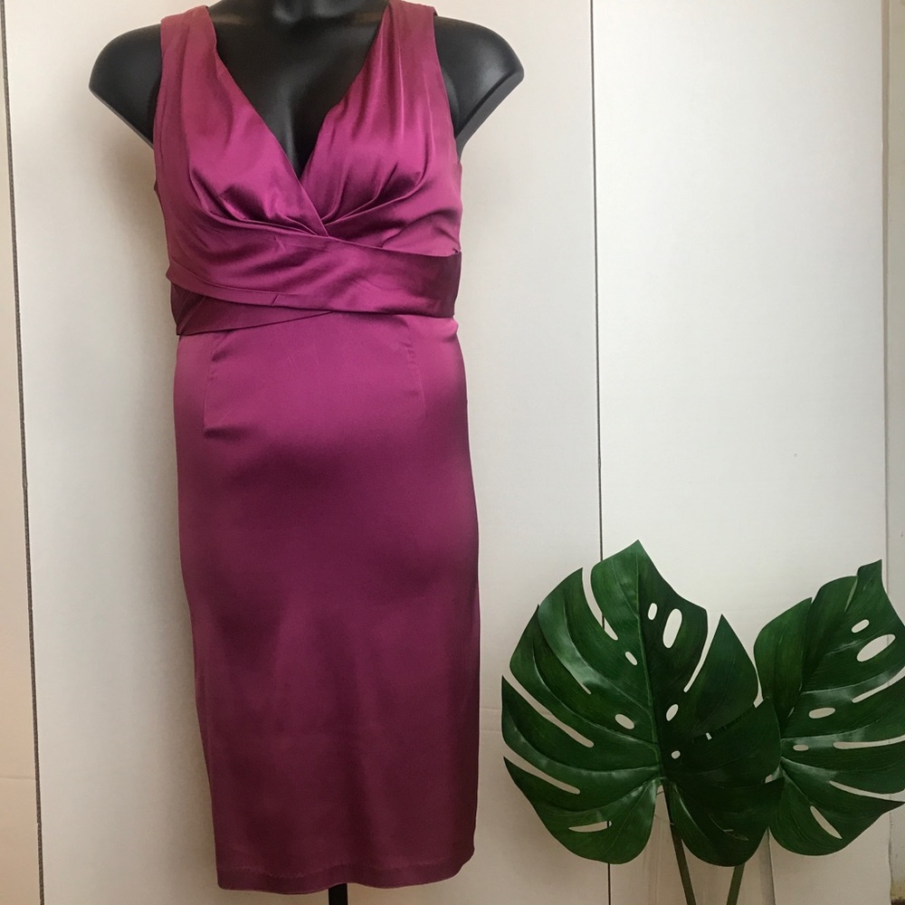 Donna Ricco Magenta Satin Finish midi dress